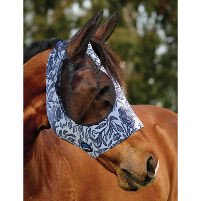 Weatherbeeta UV kaitsega putukamask Deluxe Stretch Floral - silmad, kõrvad - Tumesinine